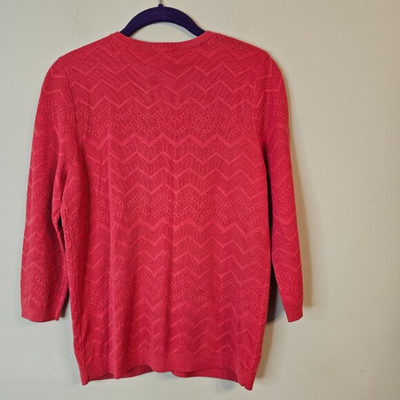 NWT Talbots Petites Chevron Cardigan Sweater 3/4 Sleeve Coral Size PM - Picture 2 of 6